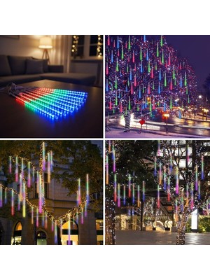 Ozcmax 10'lu 45 cm Uzunluğunda Plastik Meteor 2m Kablo LED USB Rgb Ağaç Işığı – Renk Değiştiren Asmalı Dekoratif Bahççe ve Dış Mekan Aydınlatması