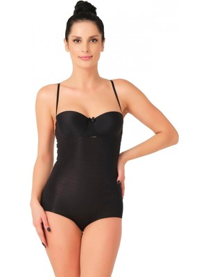 Marsilyan™ Siyah Mı  2723 Lazer Kesim Göğsü Açık Slip Korse