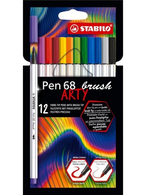 Stabilo 68 Brush Arty - Keçeli Kalem - 12' - Çeşitli Renkler