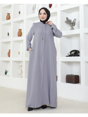 Nevayla Moda Salaş Kesim Aerobin Kumaş Ferace / Gri - F137