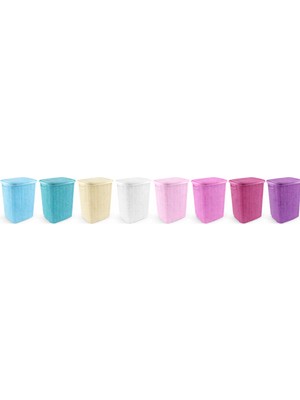 Hereveoyuncak Kirli Çamaşır Sepeti Kapaklı 65 Lt Örgü Desenli Plastik Çamaşır Sepeti Bannyo Sepeti - Turkuaz