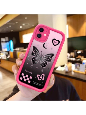HONTINGA iPhone 12 ile Uyumlu Kılıfı Düşüme Önleyici Basitlik Anti Düşme Kamera Korumali Kelebek Desen Gül Kırmızı Yumuşak Silikon Telefon Kılıfı Kadın ve Erkek Için Uygundur K8-0054