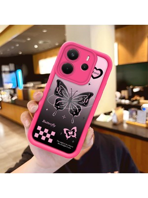HONTINGA Redmi Note 14 4g ile Uyumlu Kılıfı Düşüme Önleyici Basitlik Anti Düşme Kamera Korumali Kelebek Desen Gül Kırmızı Yumuşak Silikon Telefon Kılıfı Kadın ve Erkek Için Uygundur K8-0054