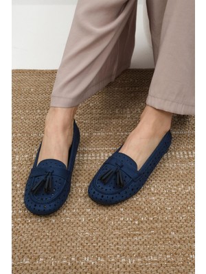 Mio Gusto Hazel Lacivert Renk Püsküllü Kadın Loafer