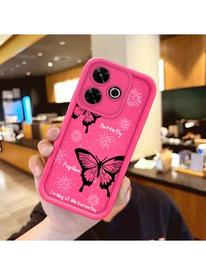 HONTINGA Redmi 13 ile Uyumlu Kılıfı Düşüme Önleyici Basitlik Anti Düşme Kamera Korumali Kelebek Desen Gül Kırmızı Yumuşak Silikon Telefon Kılıfı Kadın ve Erkek Için Uygundur K8-0053