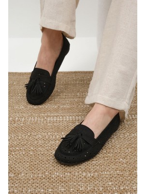 Mio Gusto Hazel Siyah Renk Püsküllü Kadın Loafer