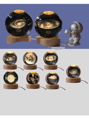 Akmanora Usb’li 3D Astronot Kristal Küre – Modern Uzay Temalı Gece Lambası