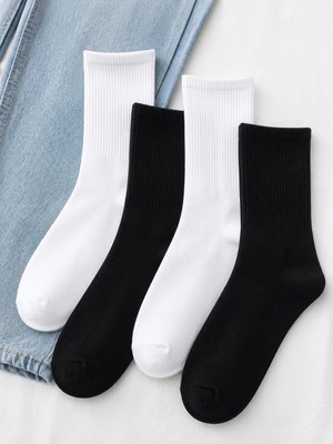 Sky Socks 8'li Ekonomik Paket Siyah Beyaz Pamuklu Unisex Tenis Çorap Seti