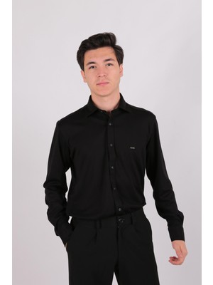 Twin Lion Twin Lıon 408 Slimfit Örme Armürlü Düz Gömlek