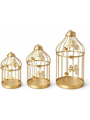 Hediye Bahçesi Dekoratif Gold Metal 3'lü Kafes Mumluk Seti