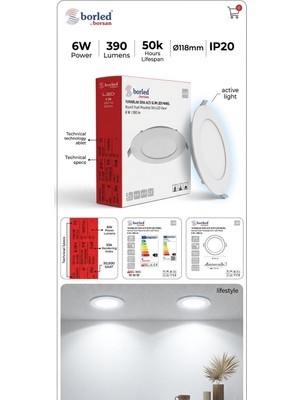 Borsan Sıva Altı Slim LED Panel 6W Beyaz