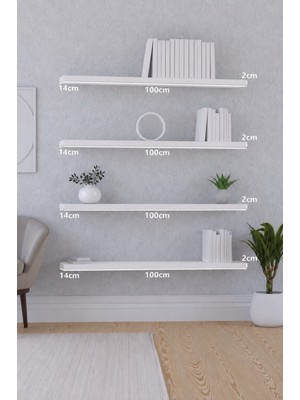 yankı-byeg 100 cm 4lü Mat Beyaz Mdf Uçan Duvar Rafı Gizli Bağlantı Kitaplık