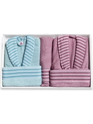 Taç Pure Cotton Alvin Gül Kurusu Cam Göbeği Aile Seti Bornoz Takımı
