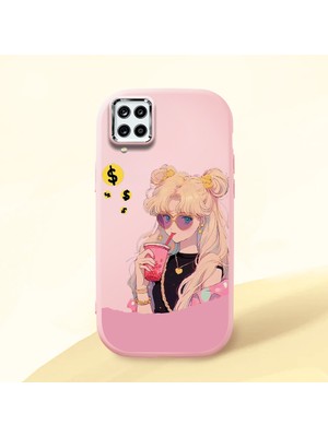 HONTINGA Samsung Galaxy A12 ile Uyumlu Kılıfı Kamera Korumalı Düşüme Önleyici Basitlik Pembe Yumuşak Silikon Telefon Kılıfı Güzel Kız Desenli K4-0045