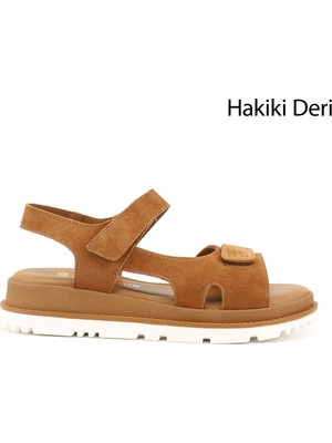 Gönderi(r) Kadın Taba Süet  Cırt Bantlı Hakiki Deri Sandalet