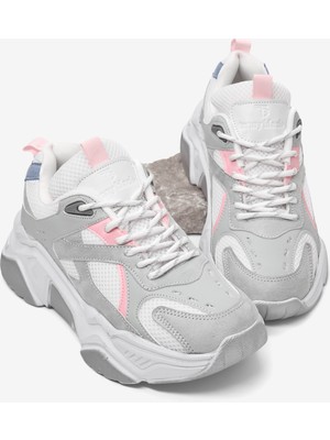Tonny Black Kadın Buz Pudra Rahat Kalıp Poli Taban Bağcıklı Sneaker