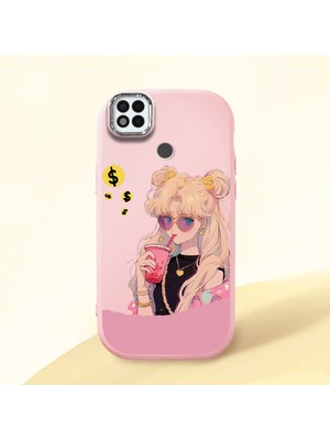 HONTINGA Poco C31 ile Uyumlu Kılıfı Kamera Korumalı Düşüme Önleyici Basitlik Pembe Yumuşak Silikon Telefon Kılıfı Güzel Kız Desenli K4-0045