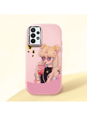 HONTINGA Samsung Galaxy A23 ile Uyumlu Kılıfı Kamera Korumalı Düşüme Önleyici Basitlik Pembe Yumuşak Silikon Telefon Kılıfı Güzel Kız Desenli K4-0045