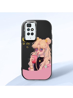 HONTINGA Redmi 10 2022 ile Uyumlu Kılıfı Kamera Korumalı Düşüme Önleyici Basitlik Siyah Yumuşak Silikon Telefon Kılıfı Güzel Kız Desenli K4-0045