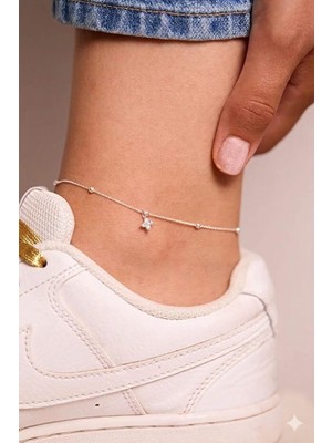 925 Ayar Gümüş Papatya Silver Top Zincir Minimal Taşlı Şık Halhal.rose.gold.rodaj Renk Seçeneğiyle