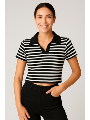 Tomris Butik Desenli Crop Tshirt