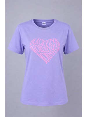 Trender Kalp Baskı O Yaka Lila Kadın T-Shirt 26YDT1000004