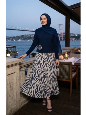Sefa Merve Gül Detaylı Bluz Etek Ikili Takım 5645-05 Lacivert