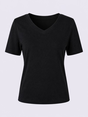 Trender V Yaka Siyah Kadın T-Shirt 1066