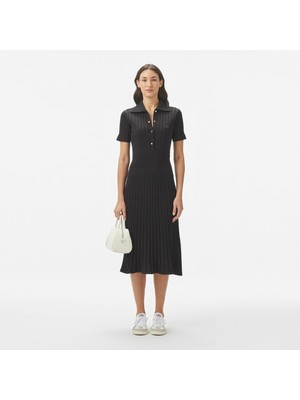 Lacoste Kadın Flare Fit Kısa Kollu Polo Yaka Siyah Elbise