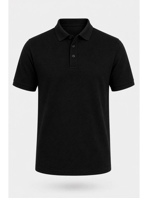 Trender Düğmeli Siyah Erkek Polo Yaka T-Shirt 4049
