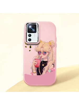 HONTINGA Xiaomi Mi 12T ile Uyumlu Kılıfı Kamera Korumalı Düşüme Önleyici Basitlik Pembe Yumuşak Silikon Telefon Kılıfı Güzel Kız Desenli K4-0045