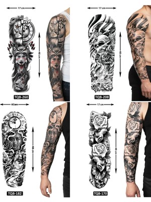 Airbrush Tattoo Lider Tarz 4 Adet Birden Tam Kol Kaplama 1 Hafta Kalıcı Geçici Dövme Seti
