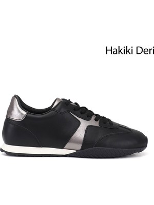 Gönderi(r) Kadın Siyah  Lastik Bağcıklı Hakiki Deri Sneaker