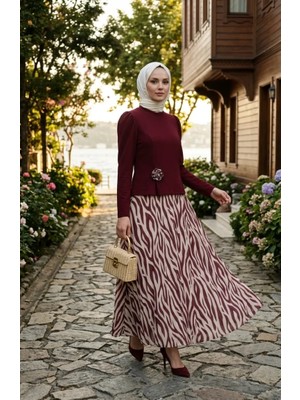 Sefa Merve Gül Detaylı Bluz Etek Ikili Takım 5645-04 Bordo
