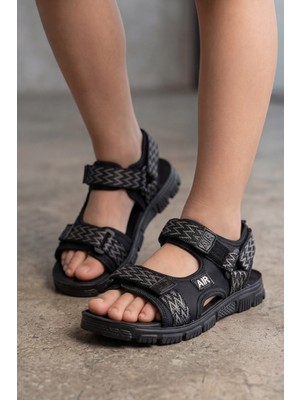Liarca Nature Step - Etiket Detaylı Siyah Çift Cırtlı Erkek Çocuk Sandalet