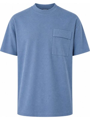 Trender Modelli Cepli O Yaka Mavi Erkek T-Shirt 2351-1