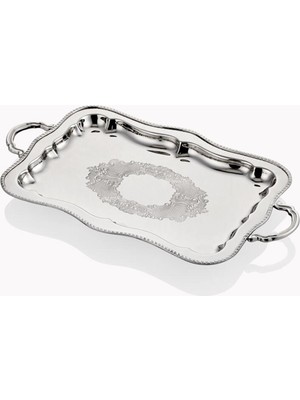 Lamedore Engrave Border Dikdörtgen Gümüş Kaplama Sunum Tepsisi - 39X20X2 cm