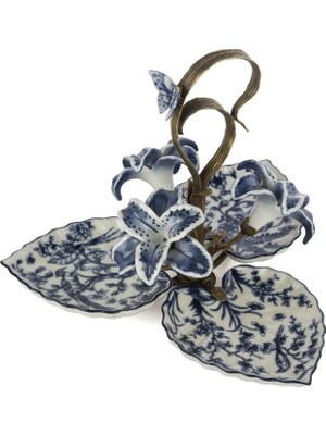 Mikasa Moor Mavi Bronz Kuş Çiçek Desenli 3lü Sunumluk 30X26CM