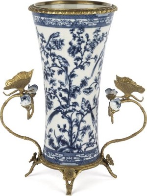 Mikasa Moor Mavi Bronz Kelebek Çiçek Vazo 30X17X36CM