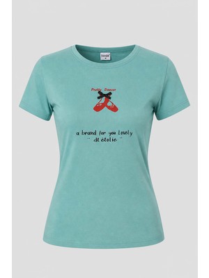 Trender Pretty Dancer O Yaka Yeşil Kadın T-Shirt 26YDT1000005