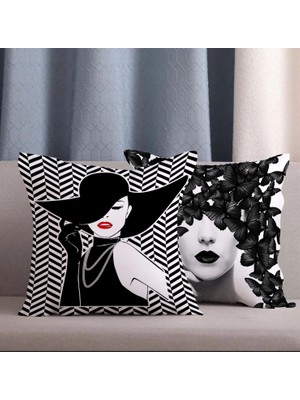 Alkan Homes 2li Kombin Pop Art Kızları Desenli Dijital Baskılı Kırlent Kılıfı
