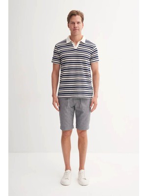 Cazador Regular Fit Örme Çizgili Lacivert Erkek Polo Yaka T-Shirt 40330