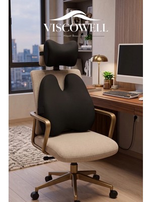 Viscowell Visco 2li Set Araç Ofis Koltuk Sandalye Bel Destek Minderi ve Boyun Destek Yastığı Araç Ofis ve Ev Için Kullanım
