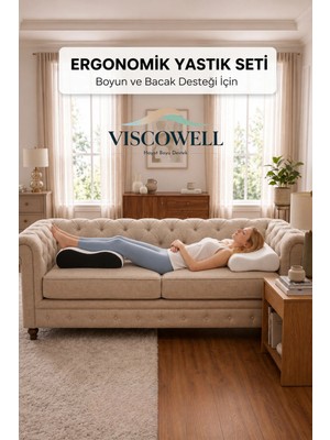 Viscowell Visco Ortopedik Visco Ayak& Bacak Yükseltme Yastığı ve Çift Taraflı Yüksek Boyun Yastığı 2li Set