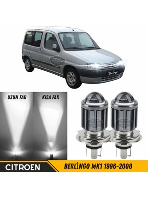 ŞüsCarOto Aksesuar Citroen Berlingo Mk1 1996-2008 Uyumlu Mercekli Far Ampulü LED Xenon Beyaz Renk Far Şimşek Etkili Csp LED Lamba Uzun Kısa 2 Adet Takım