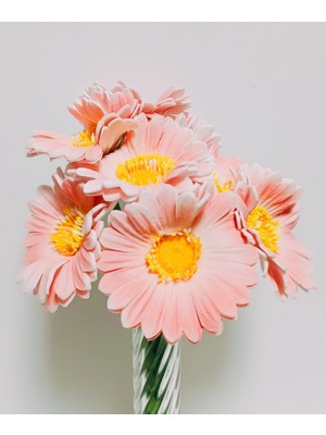Oso Home 5'li Buket Islak Dokulu Pembe Renk Gerbera (Papatya) Çiçeği 32 cm