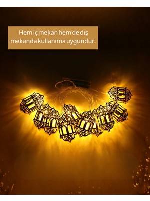 Onba Pilli Ramazan Işıkları Altın Renk Fener Figürlü LED Süsleme - OB4544-9910