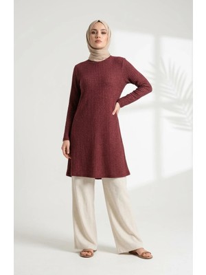 Sefa Merve Buble Kumaş Rahat Kesim Tunik 0506-01 Bordo