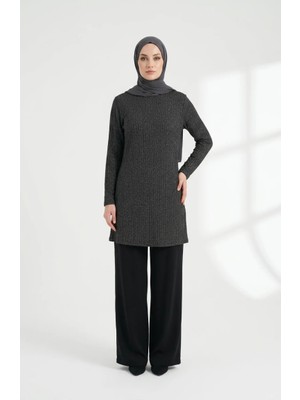 Sefa Merve Buble Kumaş Rahat Kesim Tunik 0506-03 Siyah