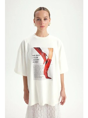 Hai Collection Kadın Vintage Efektli Oversize Tişört Şık Günlük Kombin